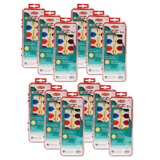Charles Leonard Washable Watercolor Set with Brush, 12 Packs of 16